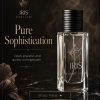 Iris by Scent Luxe perfume bottle on black marble with iris flowers, elegant dark gold luxury fragrance advertisement