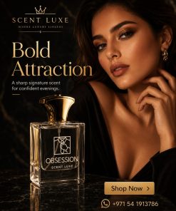Obsession by Scent Luxe perfume bottle with gold cap on dark marble - bold signature evening scent