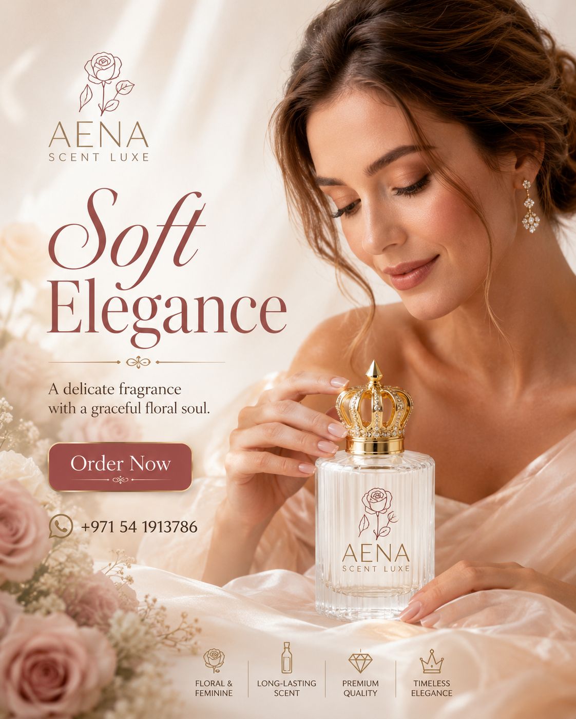 Aena Soft Elegance perfume by Scent Luxe - elegant floral fragrance in ribbed bottle with golden crown cap